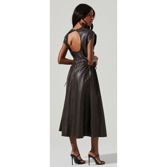NWT ASTR The Label - Miranda Faux Leather Cutout Midi Dress in Brown (Size S) - Picture 3 of 8